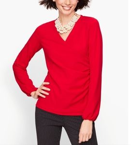 Talbots Faux Wrap Crepe Top - red